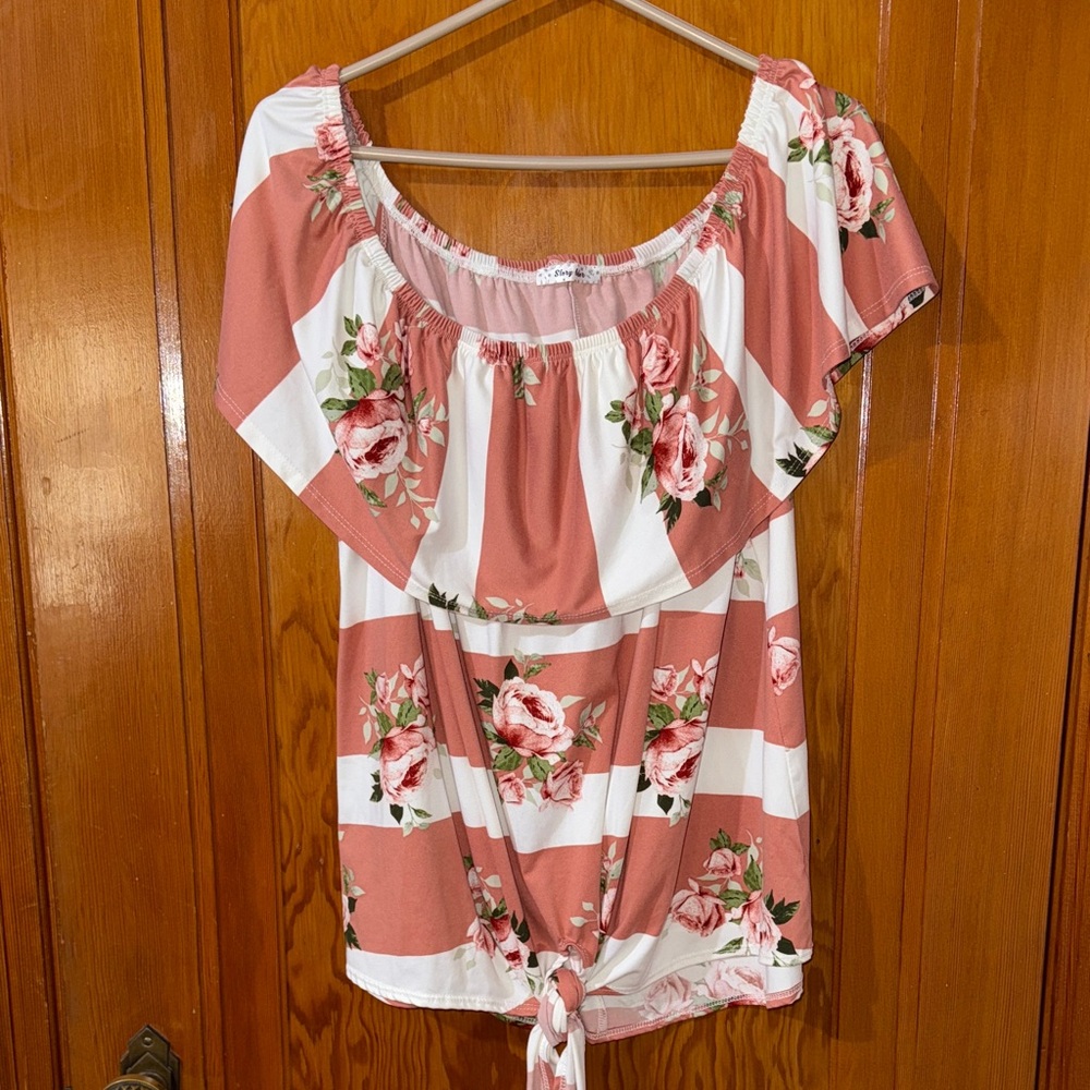 Story Teller Elegant Floral Stripe Blouse